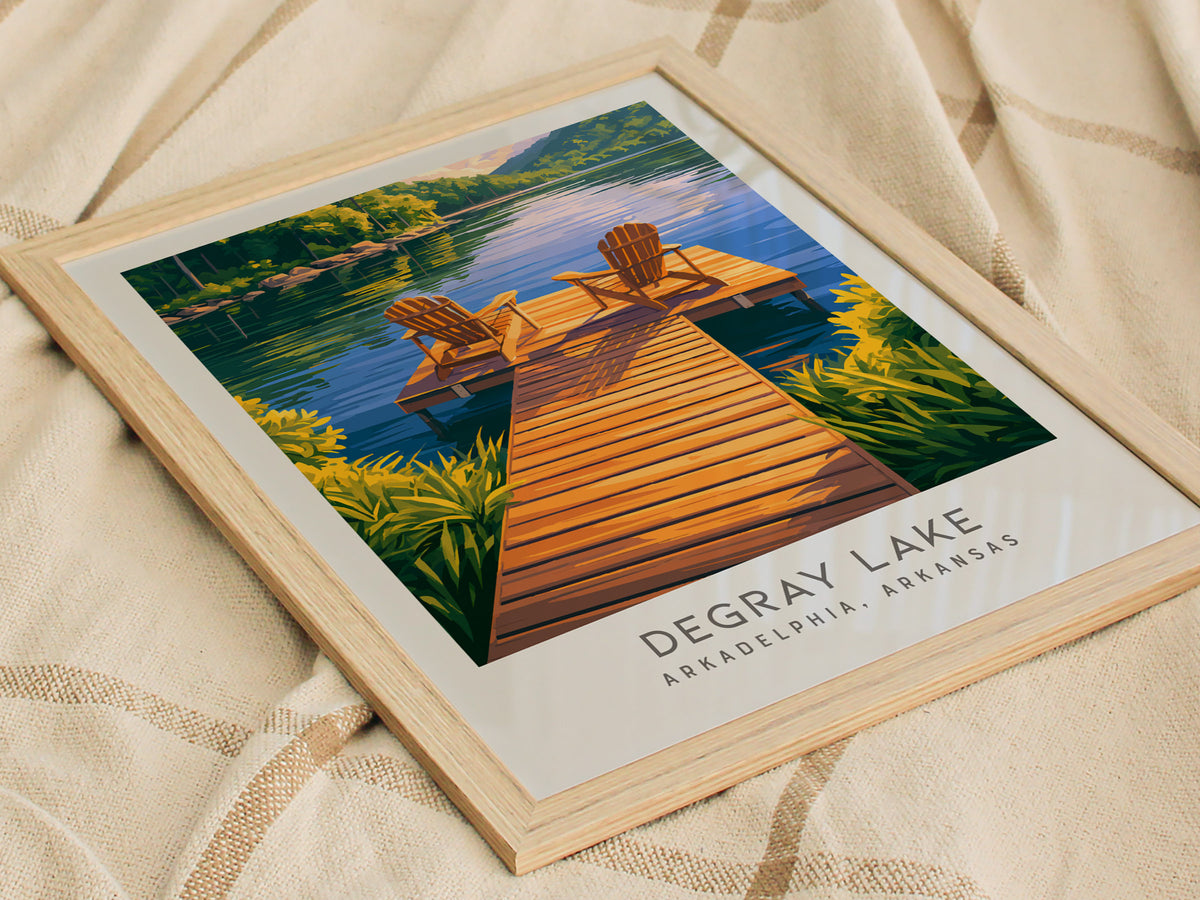 DeGray Lake Matte Border Poster | Arkadelphia, Arkansas Destination Print — styled in a modern interior