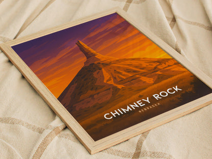 Chimney Rock Nebraska Poster | Vintage Western Landscape Travel Art