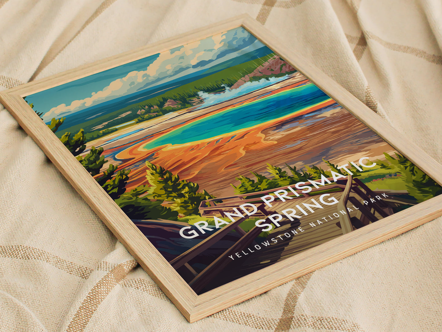 Grand Prismatic Spring, Yellowstone National Park Poster | Geothermal Wonder Travel Wall Art — styled in a modern interior