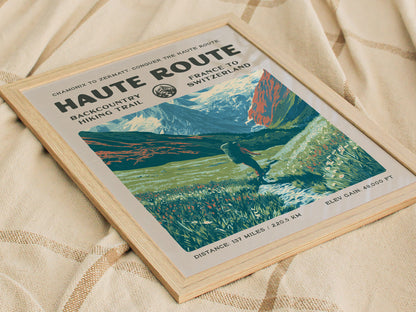 Haute Route, France to Switzerland Poster | Hiker Gift | Alpine Backcountry Trail Wall Art — styled in a modern interior