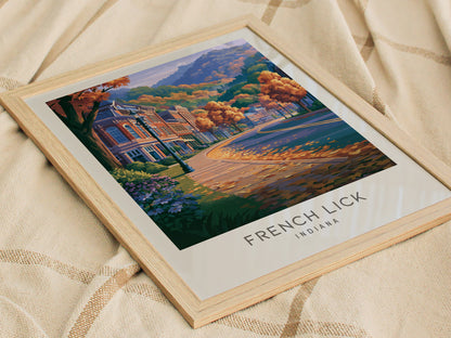 French Lick Matte Border Poster | Indiana Destination Print Travel Wall Art — styled in a modern interior