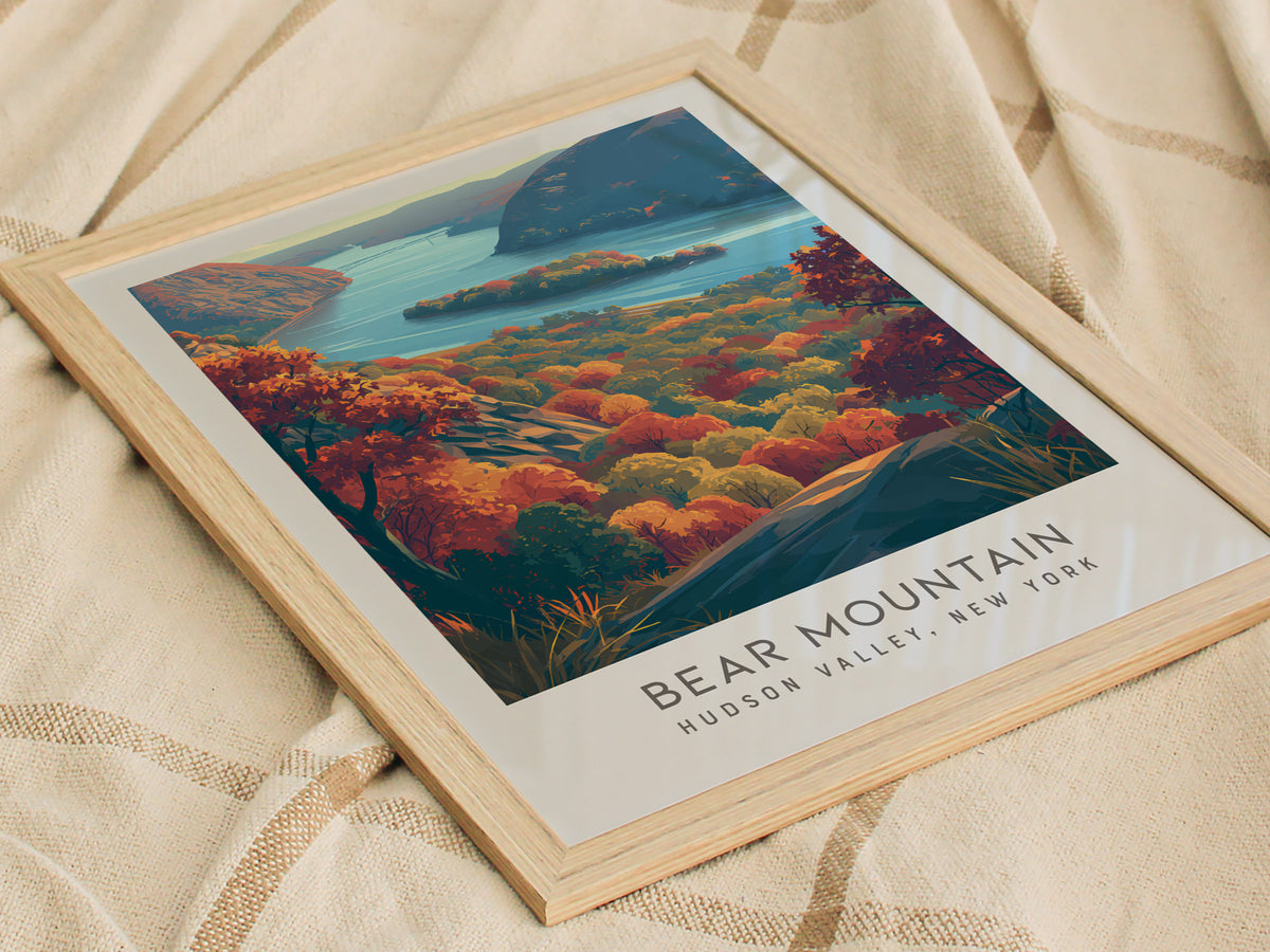 Bear Mountain Matte Border Poster | Hudson Valley, New York Destination Print — styled in a modern interior