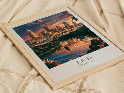 Tulsa Matte Border Poster | Oklahoma Destination Print Travel Wall Art — styled in a modern interior