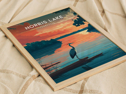 Norris Lake, Tennessee Poster | Lakeside Mountain Retreat Destination Print Wall Art — styled in a modern interior