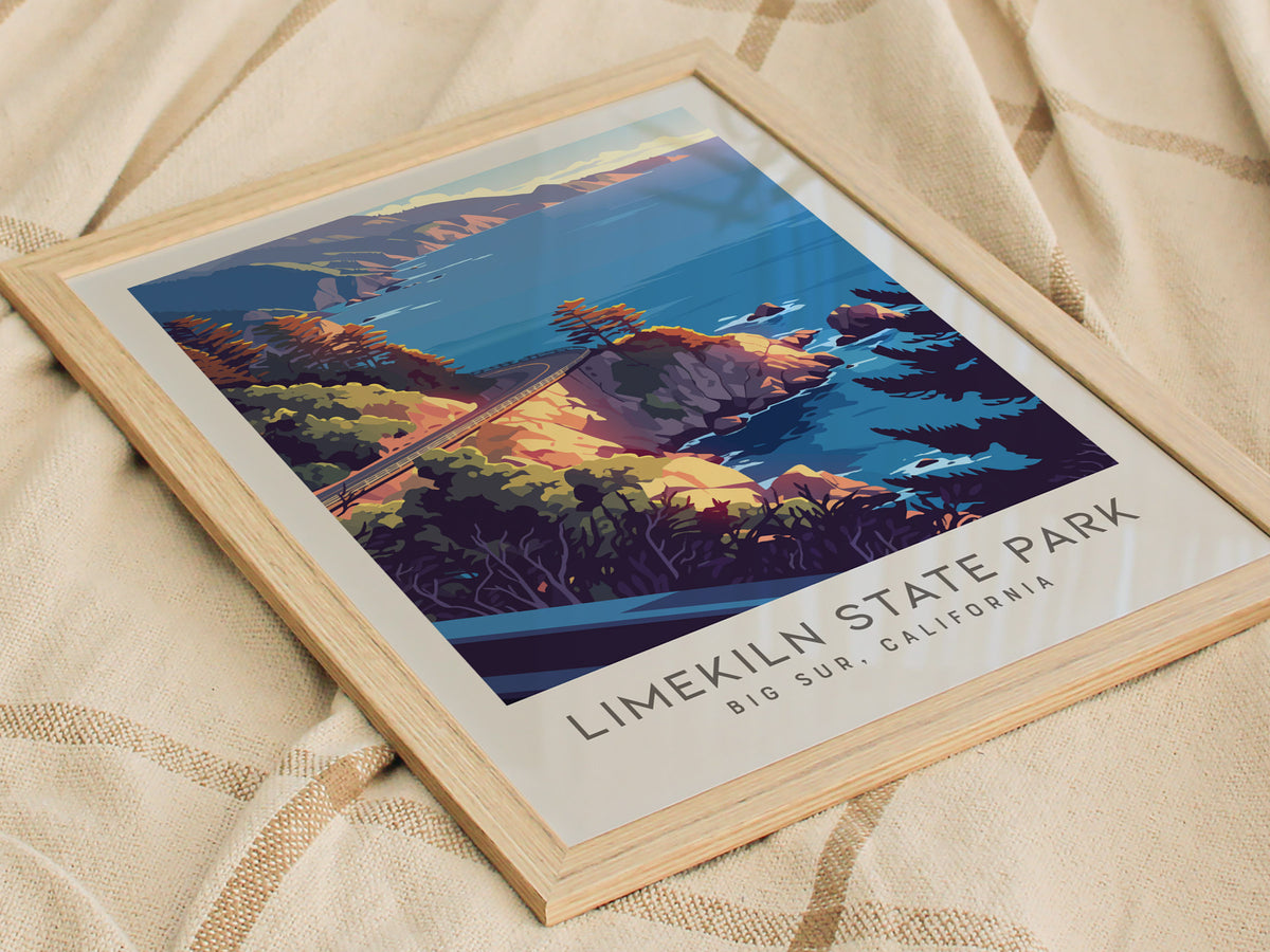 Limekiln State Park Matte Border Poster | Big Sur, California Travel Wall Art — styled in a modern interior