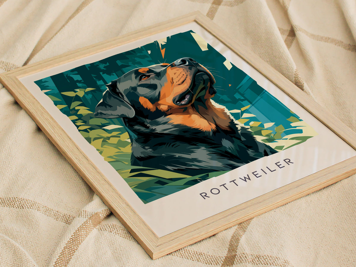 Rottweiler Poster | Loyal Guardian Wildlife Wall Art — styled in a modern interior