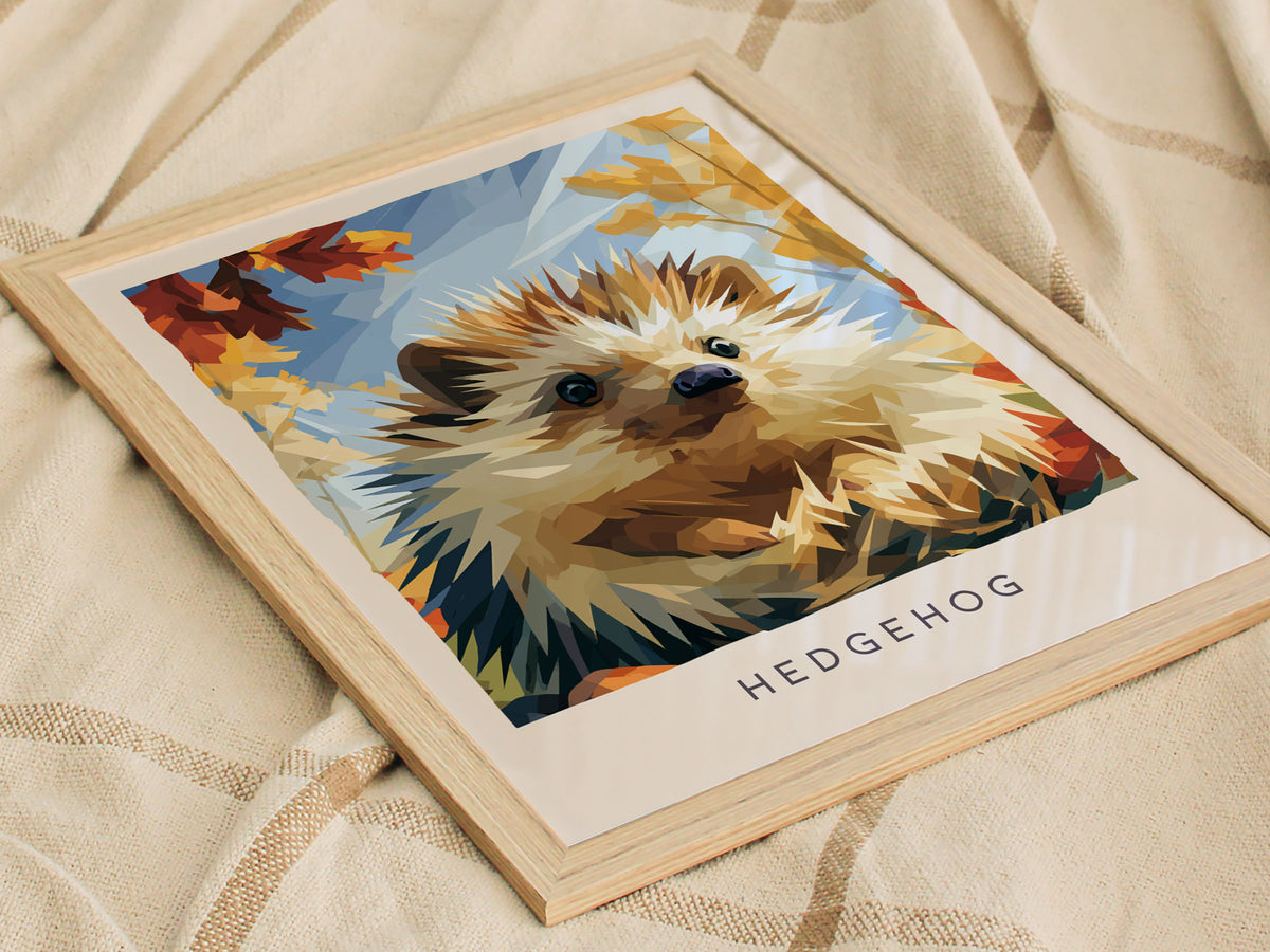 Hedgehog, Erinaceus europaeus Poster | Woodland Wildlife Wall Art — styled in a modern interior