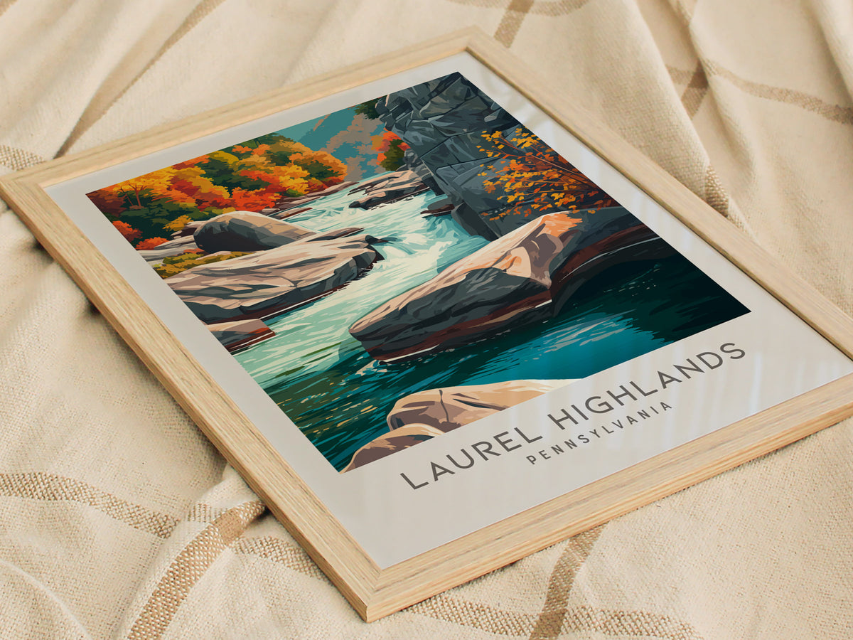 Laurel Highlands Matte Border Poster | Pennsylvania Destination Print Travel Wall Art — styled in a modern interior