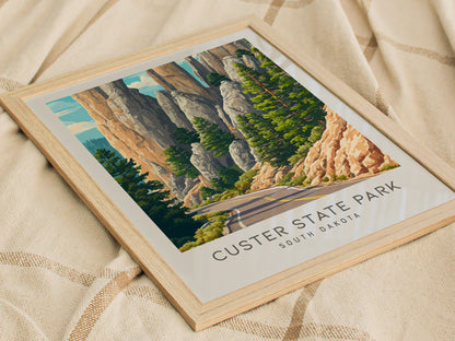 Custer State Park Matte Border Poster | South Dakota Travel Gift Vacation Wall Art — styled in a modern interior