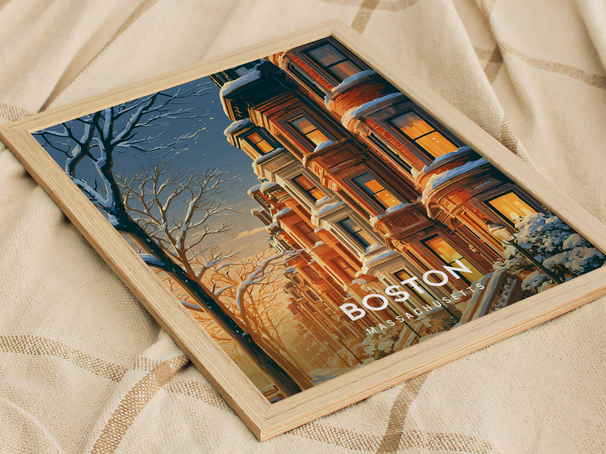 Boston, Massachusetts Poster | Harbor Skyline & Sailboats Wall Art — styled in a modern interior