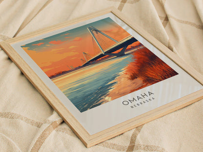Omaha Matte Border Poster | Nebraska Travel Wall Art — styled in a modern interior