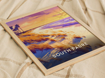 South Padre Island Poster | Texas Beach Gulf Coast Sunset Wall Art