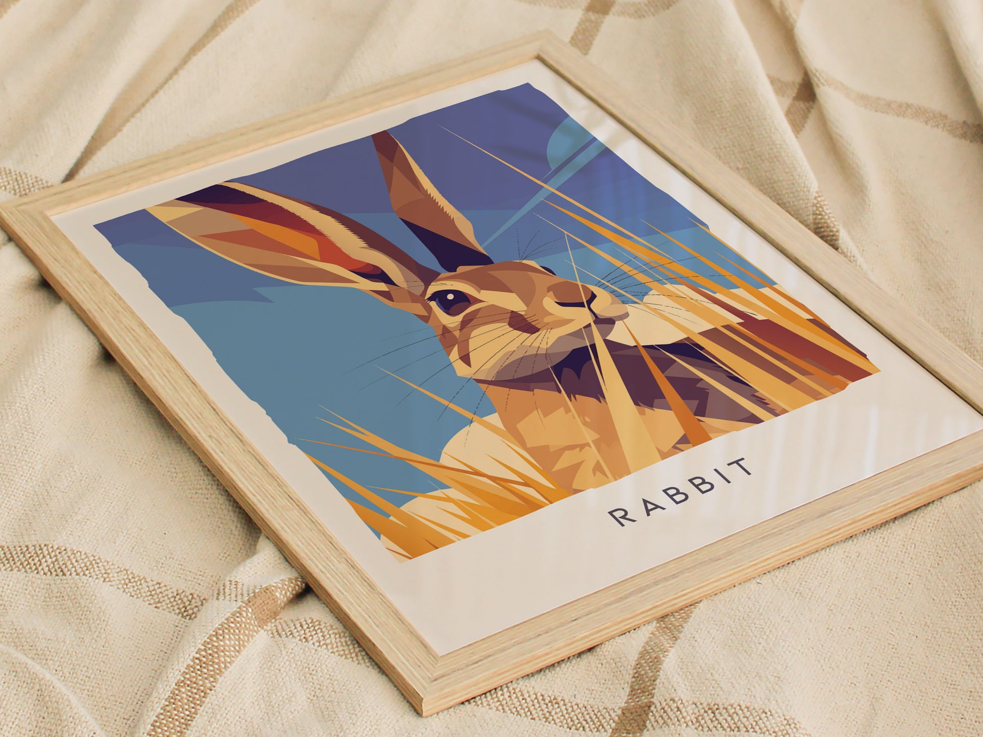 Rabbit, Wildlife Poster | Meadow Wildflower Countryside Wall Art — styled in a modern interior