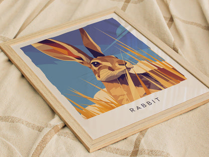 Rabbit, Wildlife Poster | Meadow Wildflower Countryside Wall Art — styled in a modern interior