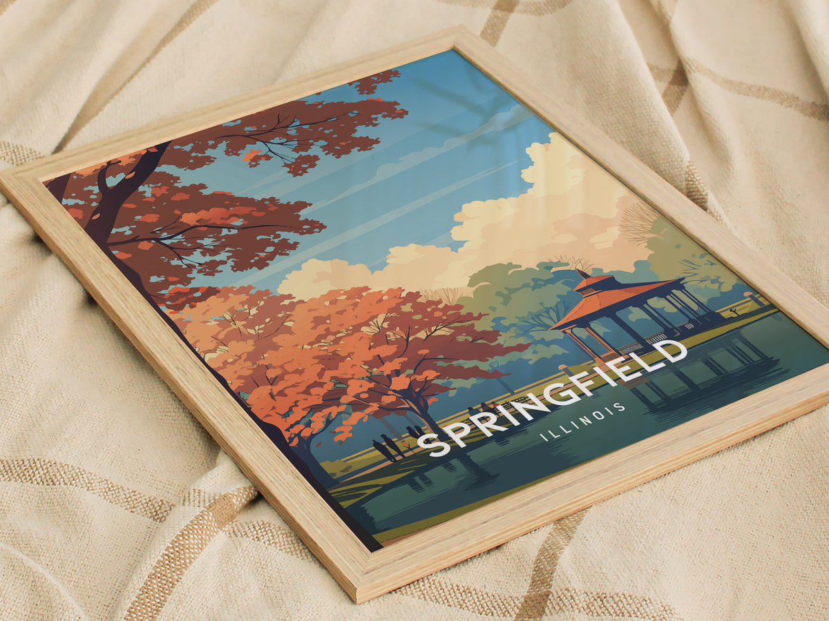 Springfield, Illinois Poster | Capitol Charm & Prairie Skyline Wall Art — styled in a modern interior