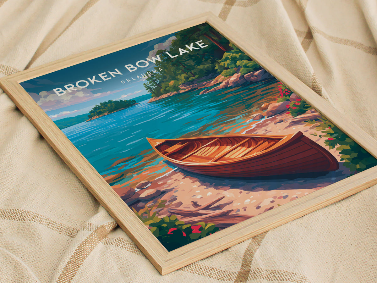 Broken Bow Lake, Oklahoma Poster | Pine Forest & Lake Retreat Wall Art — styled in a modern interior