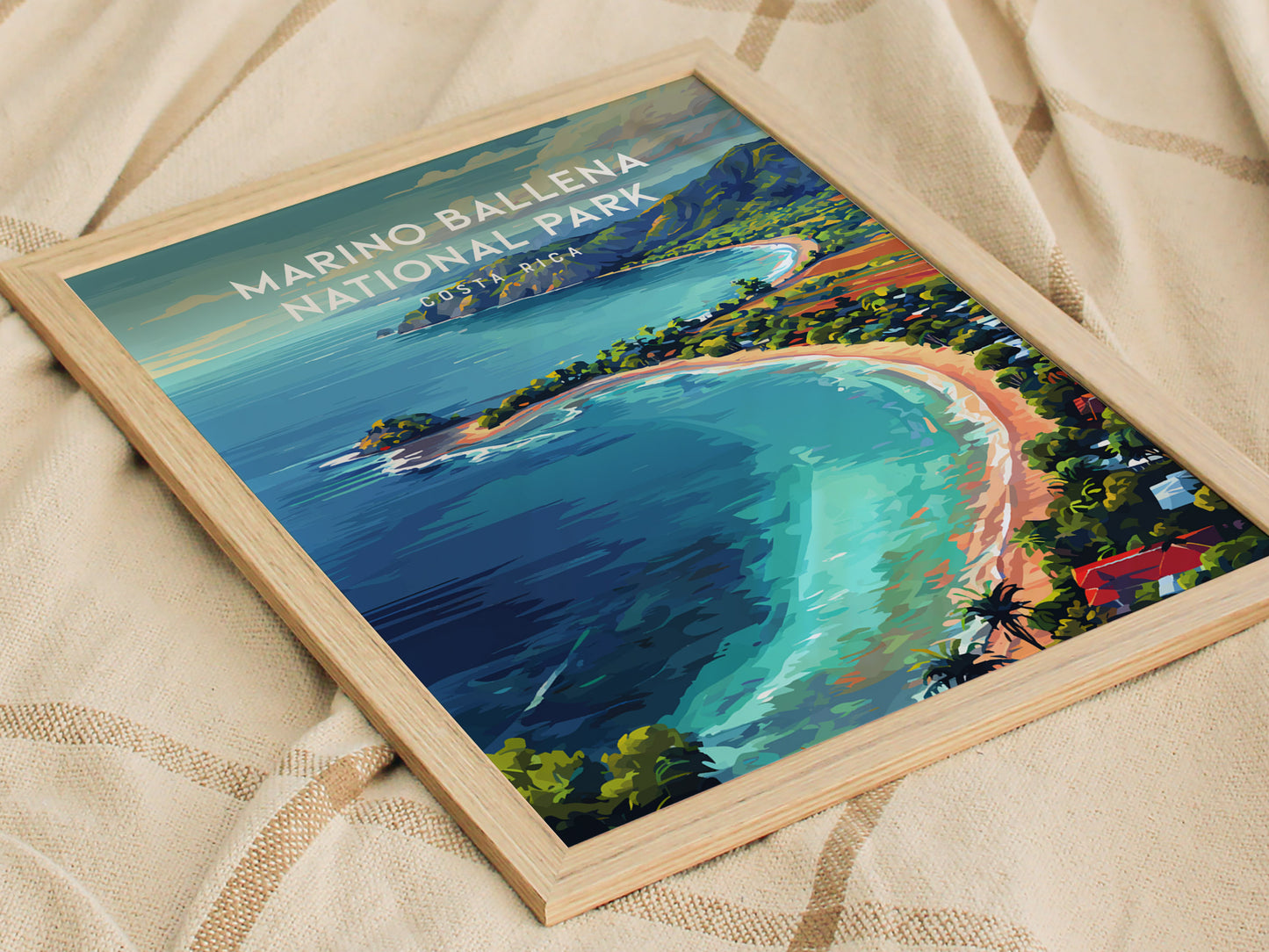 Marino Ballena National Park, Costa Rica Poster | Whale Tail Beach Tropical Wall Art — styled in a modern interior