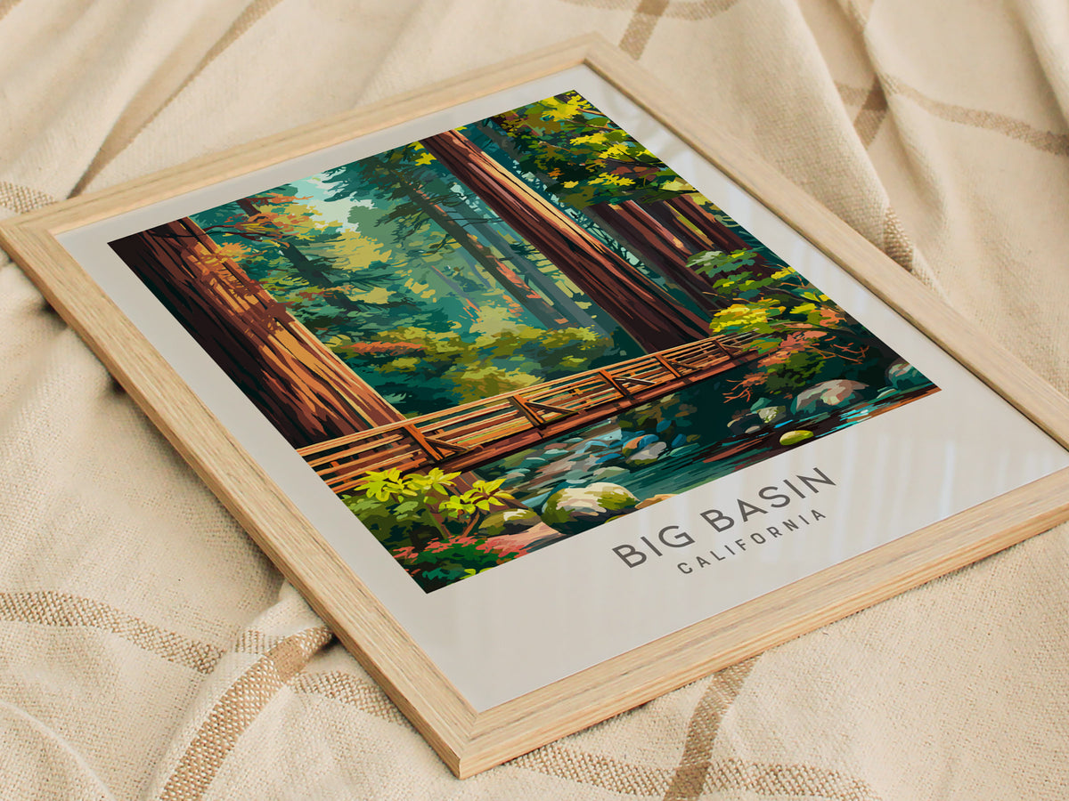 Big Basin Matte Border Poster | California Travel Wall Art Framed or Unframed — styled in a modern interior