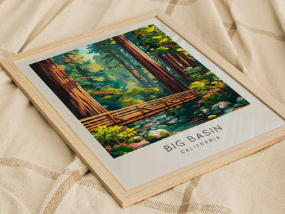 Big Basin Matte Border Poster | California Travel Wall Art Framed or Unframed — styled in a modern interior