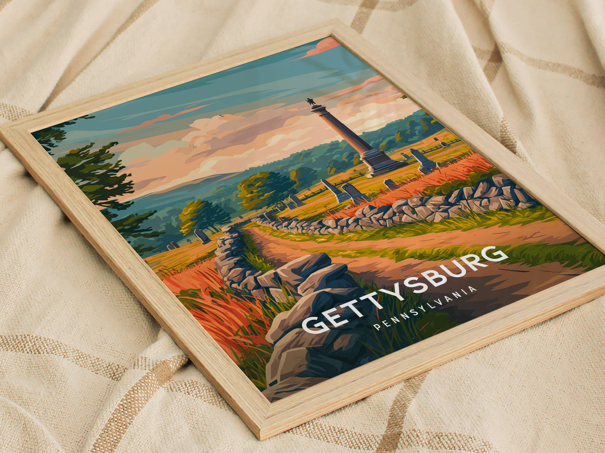 Gettysburg, Pennsylvania Poster | Historic Battlefield & Monument Travel Gift Wall Art — styled in a modern interior