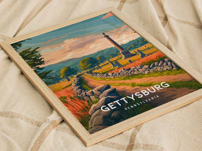 Gettysburg, Pennsylvania Poster | Historic Battlefield & Monument Travel Gift Wall Art — styled in a modern interior