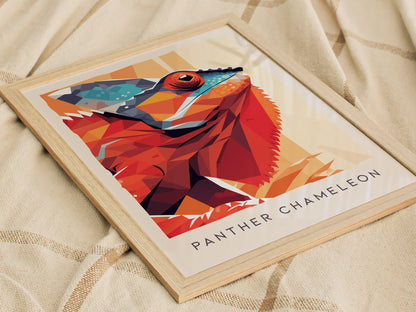 Panther Chameleon Poster | Vibrant Rainforest Reptile Wildlife Wall Art — styled in a modern interior