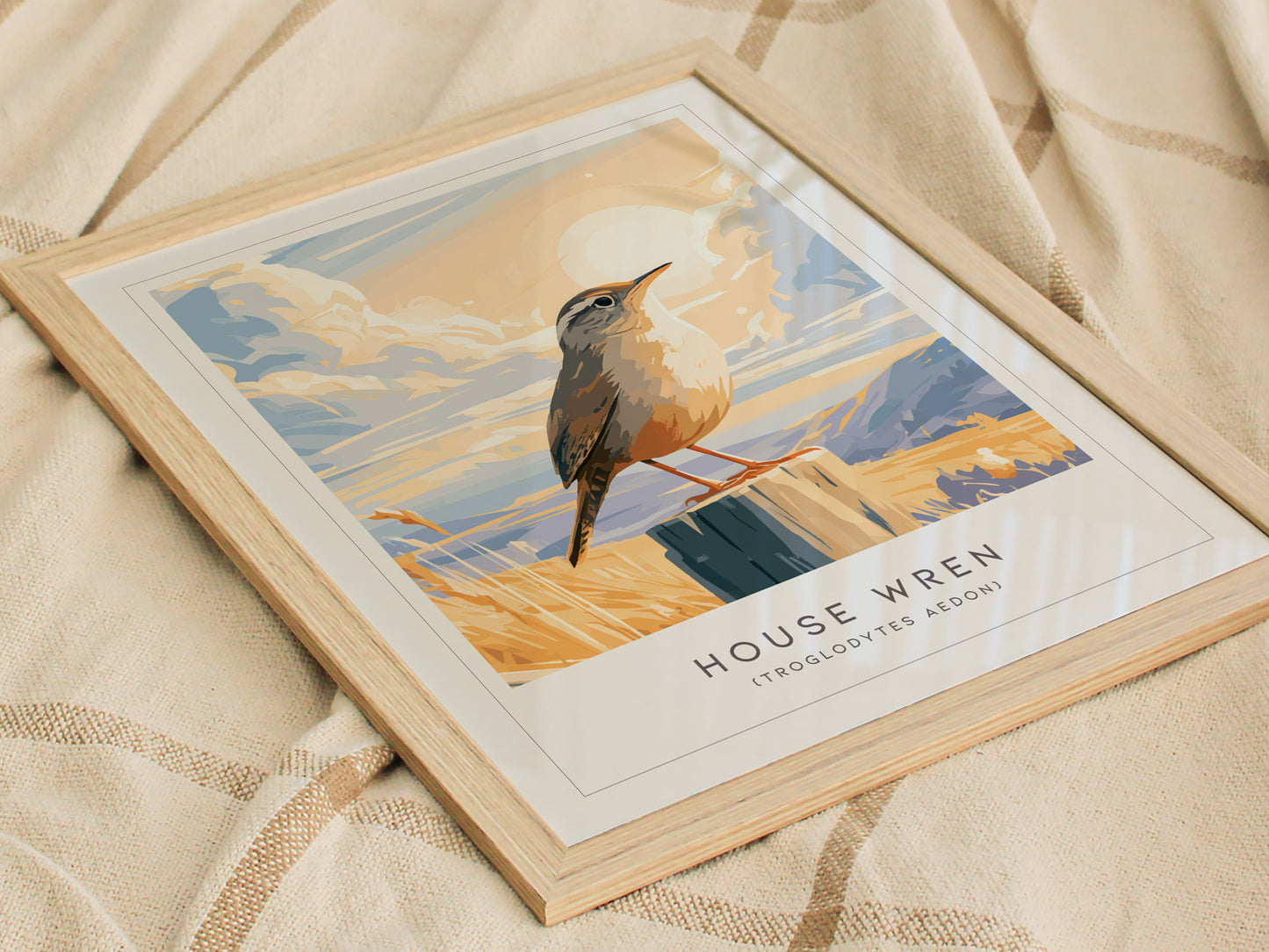 House Wren, Troglodytes aedon Poster | Charming Songbird Nature Wall Art — styled in a modern interior