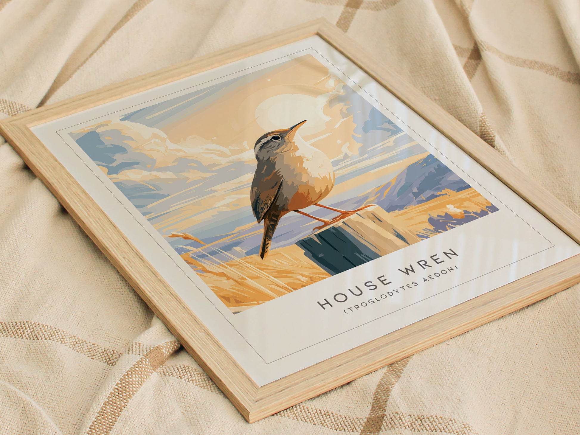 House Wren, Troglodytes aedon Poster | Charming Songbird Nature Wall Art — styled in a modern interior