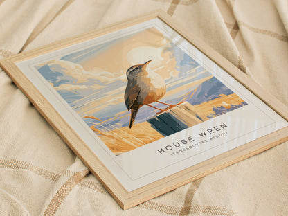 House Wren, Troglodytes aedon Poster | Charming Songbird Nature Wall Art — styled in a modern interior