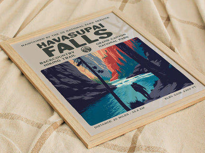 Havasupai Falls, Grand Canyon National Park Poster | Backpacker Gift | Turquoise Canyon Trail Wall Art — styled in a modern i