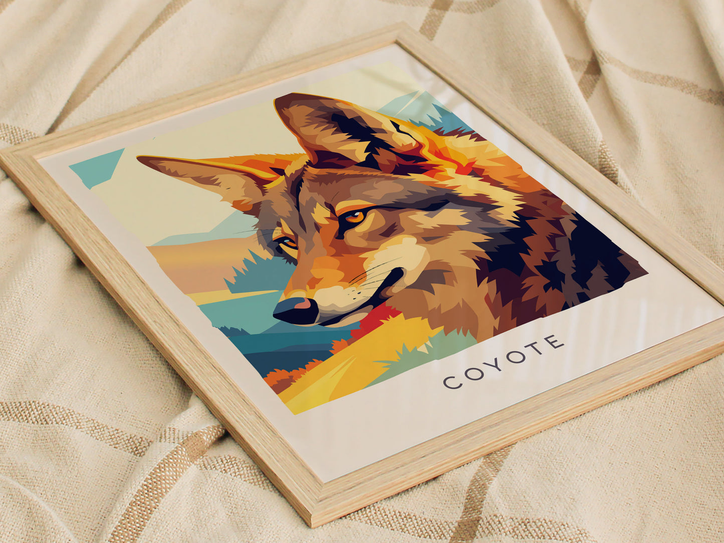 Coyote Poster | Wild Spirit of the Open West Wall Art — styled in a modern interior