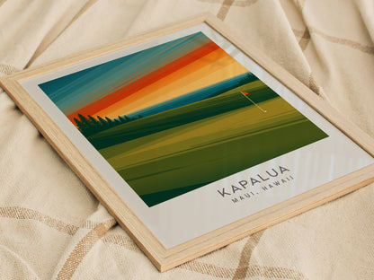 Kapalua Matte Border Poster | Maui, Hawaii Golf Course Print Travel Wall Art — styled in a modern interior