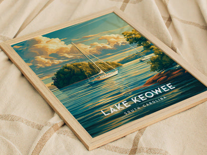 Lake Keowee, South Carolina Poster | Lakeside Mountain Retreat Wall Art — styled in a modern interior