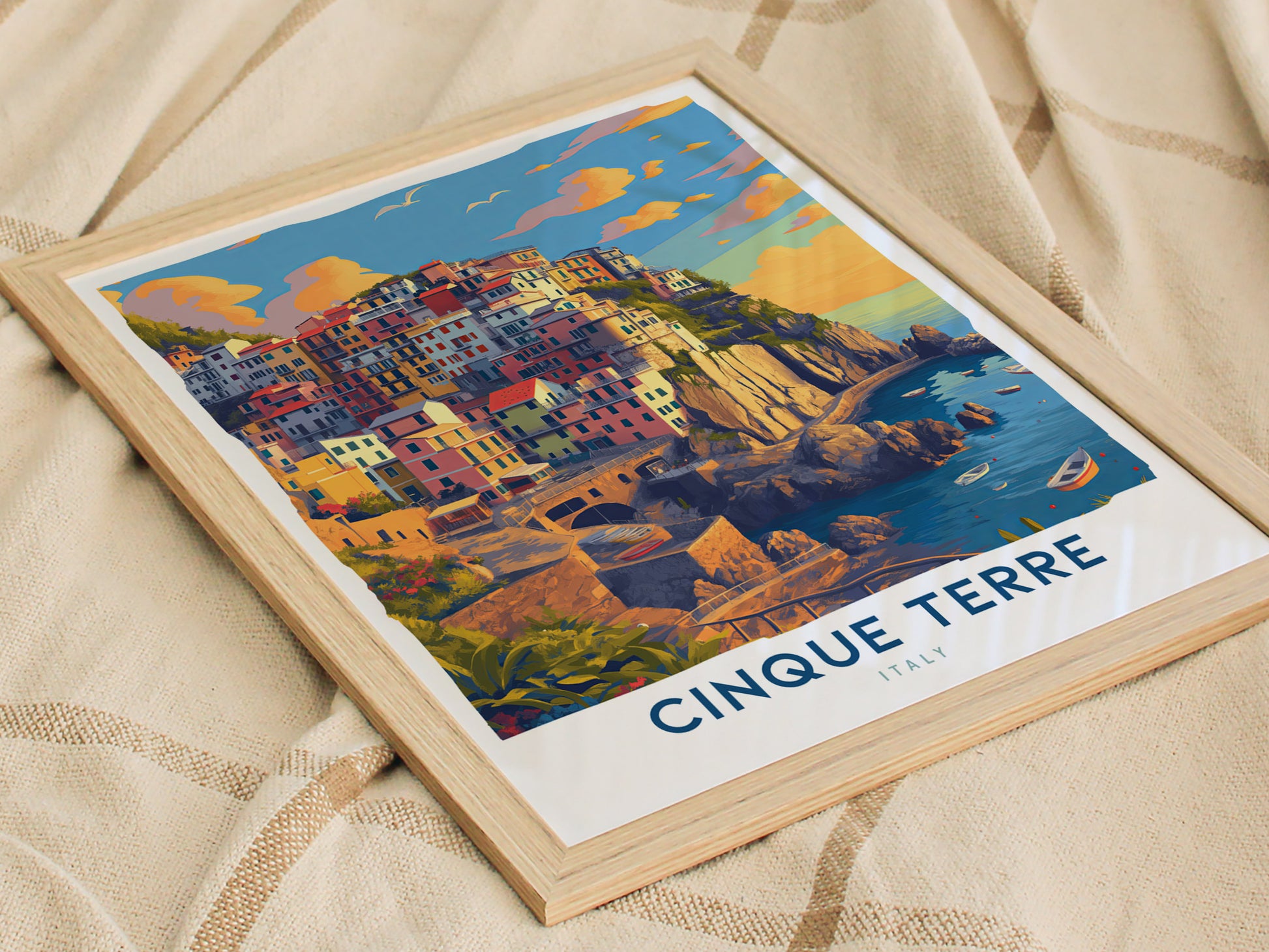 Cinque Terre Poster | Italian Riviera Coastal Wall Art | Framed or Unframed