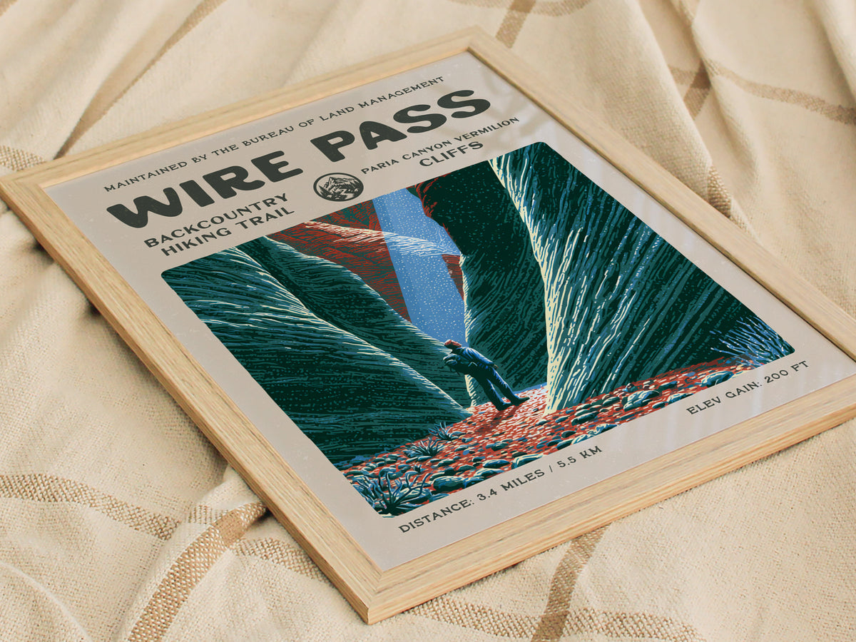 Wire Pass, Paria Canyon-Vermilion Cliffs Poster | Hiker Gift | Backcountry Trail Wall Art — styled in a modern interior