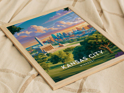 Kansas City, Missouri Poster | BBQ Jazz & Fountains Destination Print Wall Art — styled in a modern interior