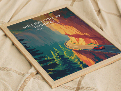 Million Dollar Highway, Ouray, Colorado Poster | Alpine Mountain Pass Travel Wall Art — styled in a modern interior