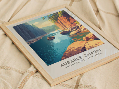 Ausable Chasm Matte Border Poster | Adirondacks, New York Destination Print — styled in a modern interior