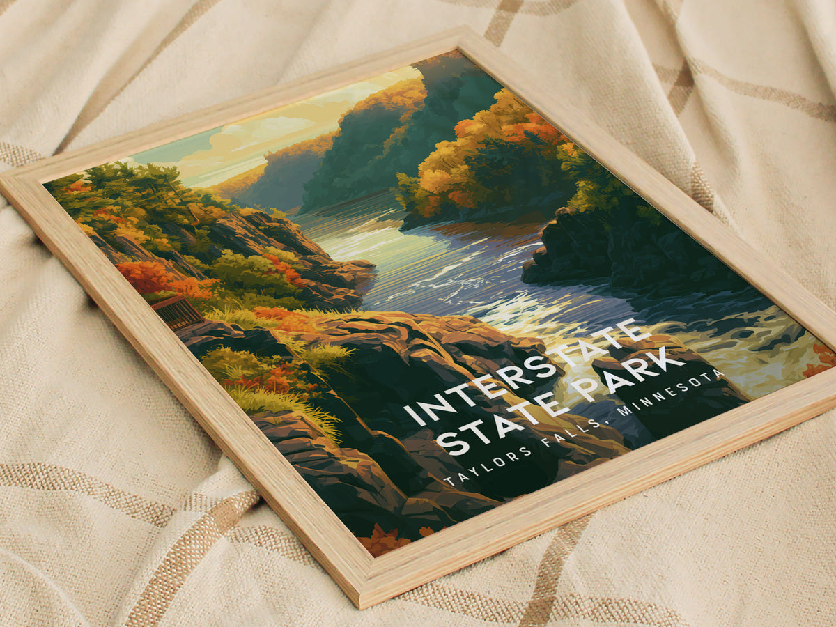 Interstate State Park, Taylors Falls, Minnesota Poster | Rugged River Bluffs Framed or Unframed Wall Art — styled in a modern
