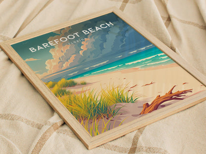 Barefoot Beach, Florida Poster | Sun-Drenched Gulf Coast Art Wall Art — styled in a modern interior