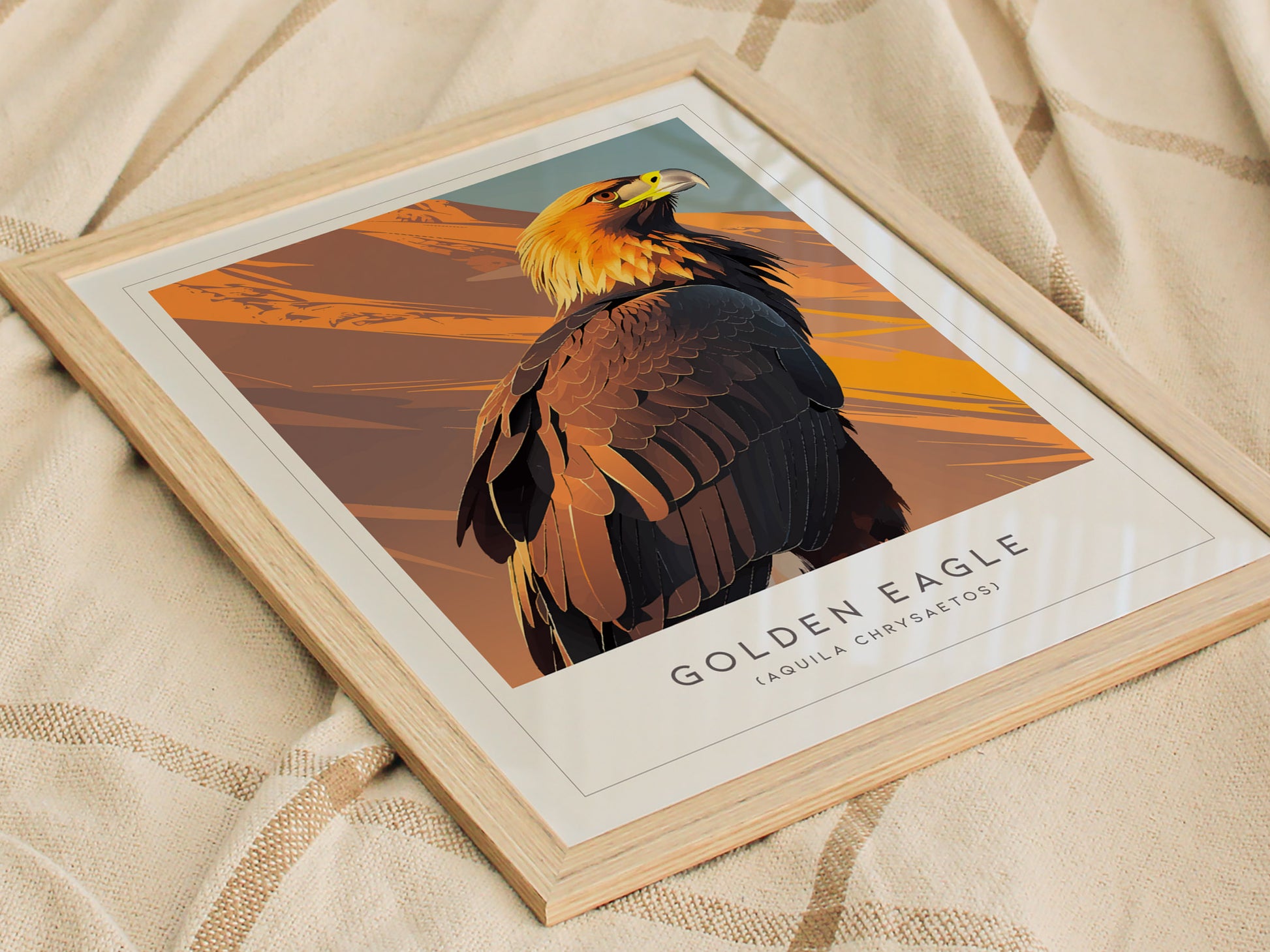 Golden Eagle Poster | Majestic Raptor Mountain Wildlife Wall Art — styled in a modern interior