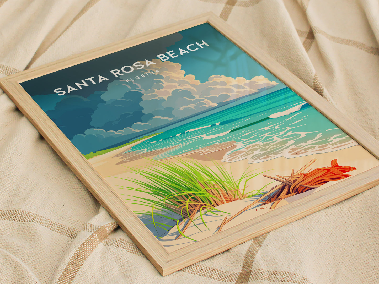 Santa Rosa Beach, Florida Poster | Sugar-White Sands & Dunes Wall Art — styled in a modern interior