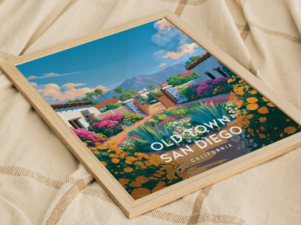 Old Town San Diego, California Poster | Historic Adobe & Fiesta Charm Wall Art — styled in a modern interior