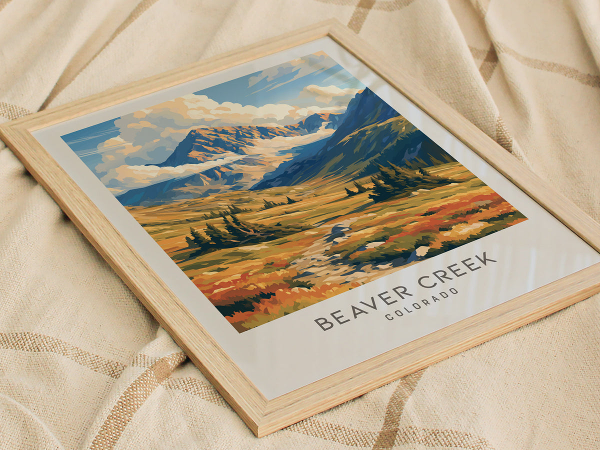 Beaver Creek Matte Border Poster | Colorado Framed or Unframed Travel Wall Art — styled in a modern interior