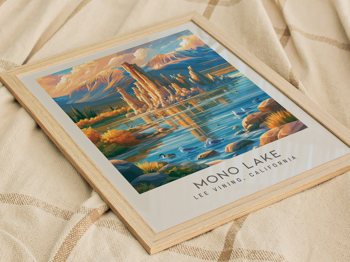 Mono Lake Matte Border Poster | Lee Vining, California Travel Wall Art — styled in a modern interior