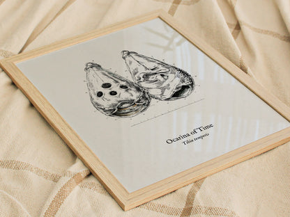 Ocarina of Time Poster | Tibia temporis Vintage Pen and Ink Print Scientific Illustration Wall Art — styled in a modern inter
