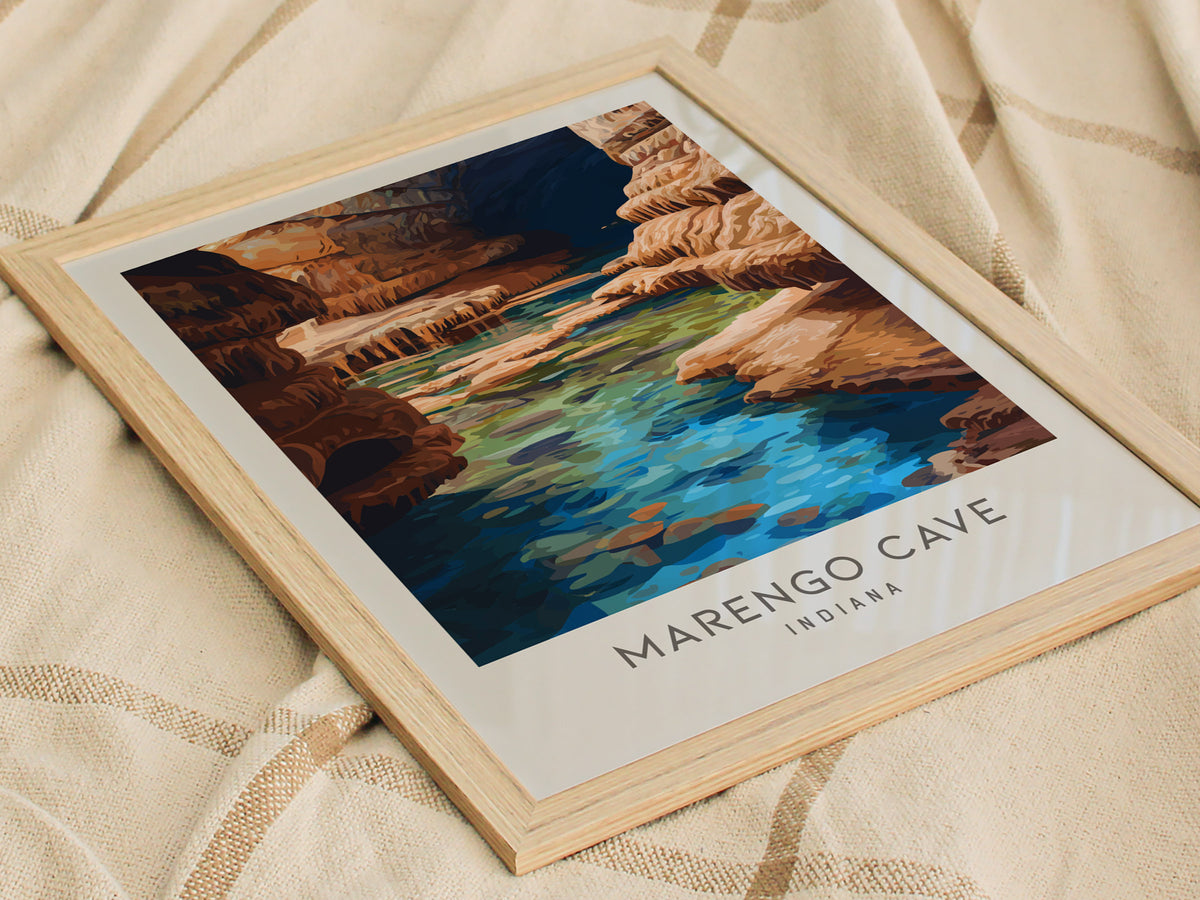 Marengo Cave Matte Border Poster | Indiana Travel Wall Art — styled in a modern interior