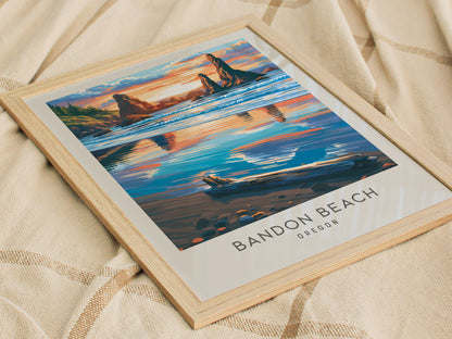 Bandon Beach Matte Border Poster | Oregon Coastal Beach Decor — styled in a modern interior