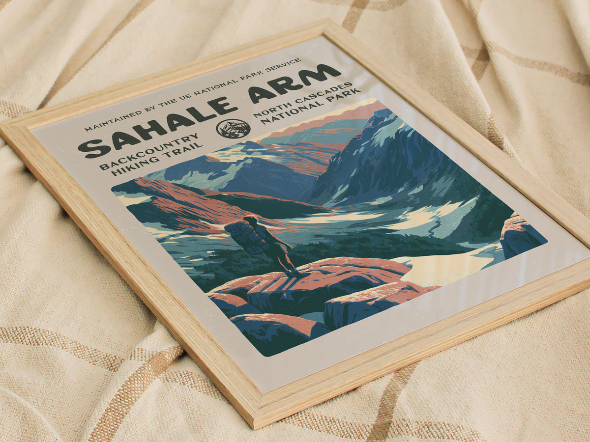 Sahale Arm, North Cascades National Park Poster | Hiker Gift | Backcountry Trail Wall Art — styled in a modern interior