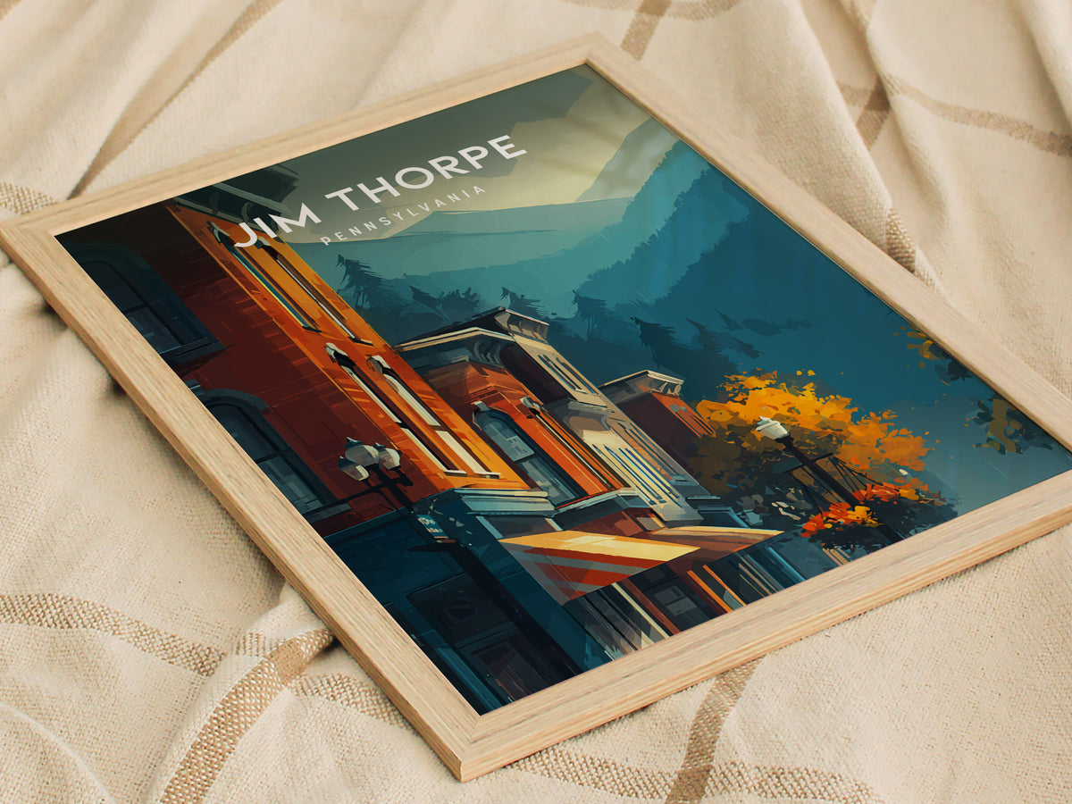 Jim Thorpe, Pennsylvania Poster | Historic Mountain Town Charm Wall Art — styled in a modern interior